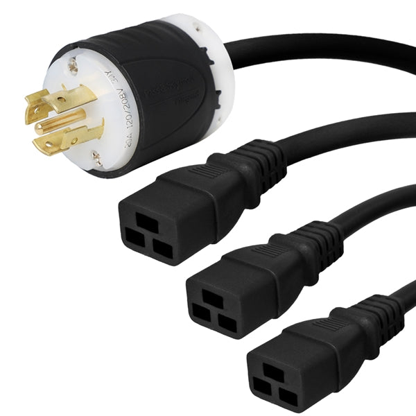 L21-20P to 3 x C19 Splitter Power Cords