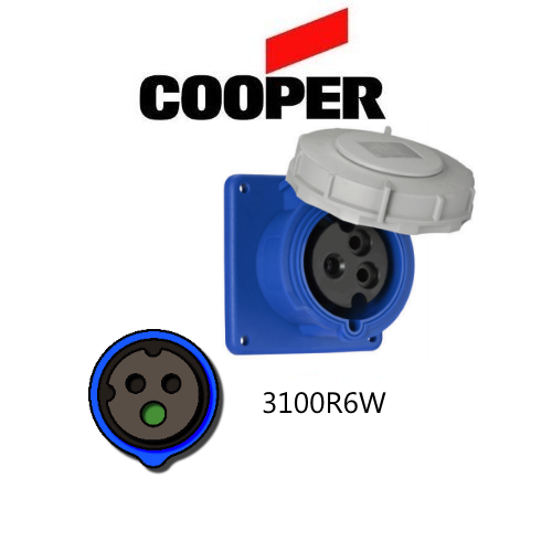 Cooper 3100R6W Outlet -  100A, 250V 2-Pole / 3-Wire, IEC60309