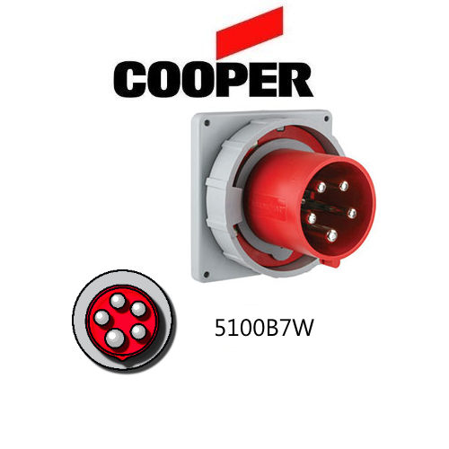 Cooper 5100B7W Inlet -  100A, 277-480V 4-Pole / 5-Wire, IEC60309