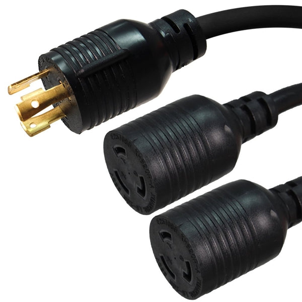 L6-30P to 2x L6-20R Splitter, 20A, 12/3 AWG, 10FT + 2x2ft