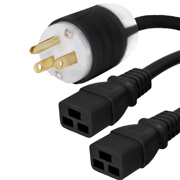 5-15P to 2x C19 Splitter, 15A, 14/3 SJT - 3 Foot