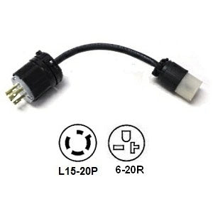 L15-20P to 6-15/20R Twist Lock Plug Adapter [1 Foot]