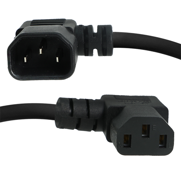 C14 Left Angle to C13 Right Angle Power Cords, 10A, 250V, 18/3 SJT