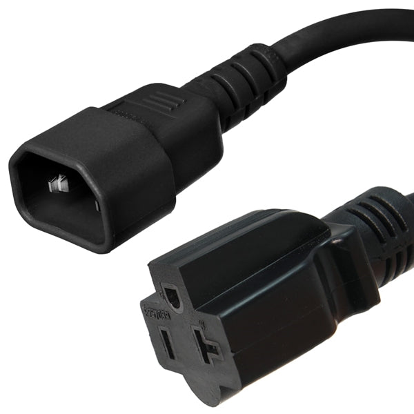 C14 to 5-20R Power Cords, 15A, 125V, 14/3 SJT [1 Foot]