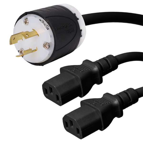 L6-20P to 2x C13 Splitter Power Cords