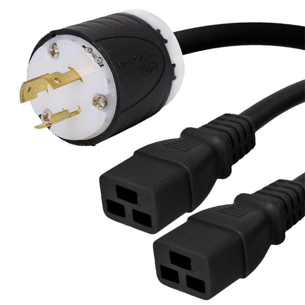 L6-20P to 2 x C19 Splitter Power Cords