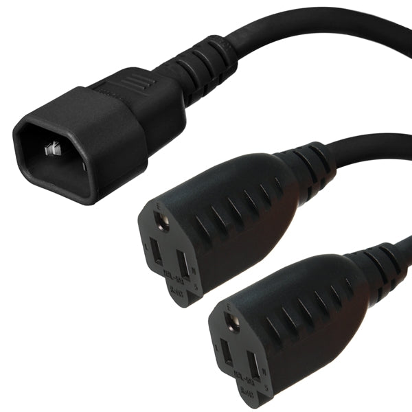 C14 to 2x 5-15R Splitter Power Cords