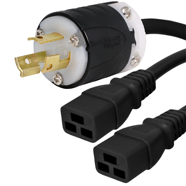 L6-15P to 2 x C19 Splitter Power Cords