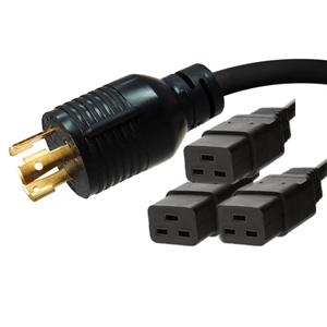 L6-30P to 3 x C19 Splitter Power Cords